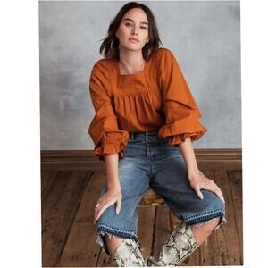 Happy X Nature Kate Hudson Top Womens XS Juliet Blouse Ruffle Cotton Boho Square